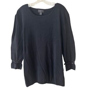 Finity Ribbed Knit Sweater XL Crochet Lace Cuff Boho Long Sleeve Top Office